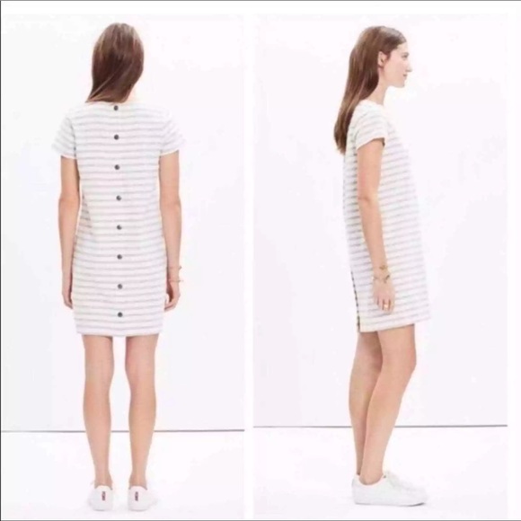 Madewell Grey and Cream Button Back Striped T-Shirt Dress Size M - Picture 7 of 7